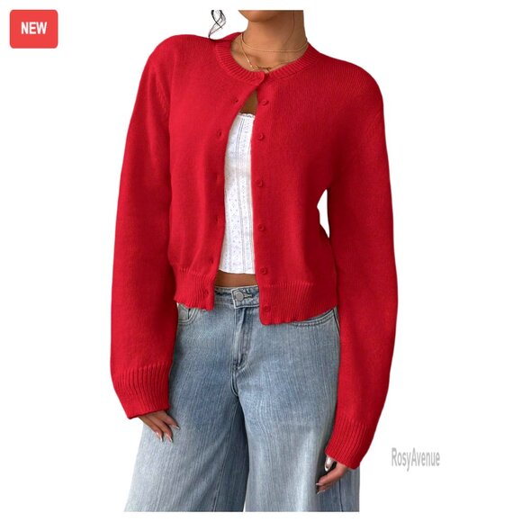 Cropped Button Down Cardigan Sweater Lightweight Elegant Fall Fashion Layering